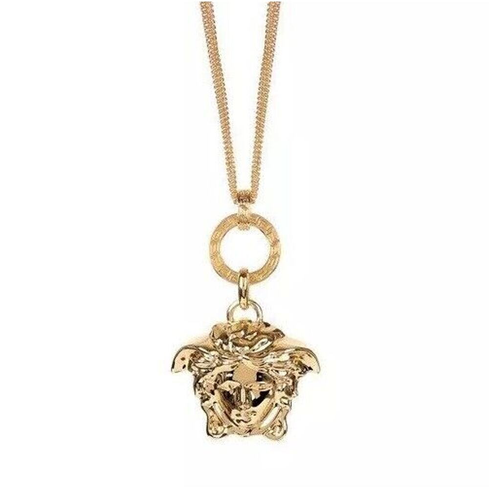 NIB Versace Men Medusa Head Pendant Gold Tone Triple Multi Chain Necklace $750